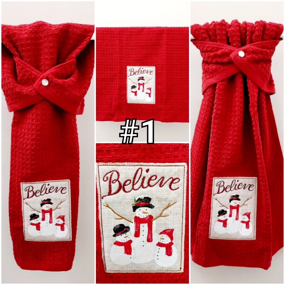 🆒️🤍NEW! Snowmen Mittens Hats Bright Merry Hang'N'Snap Towels - Picture 3 of 11